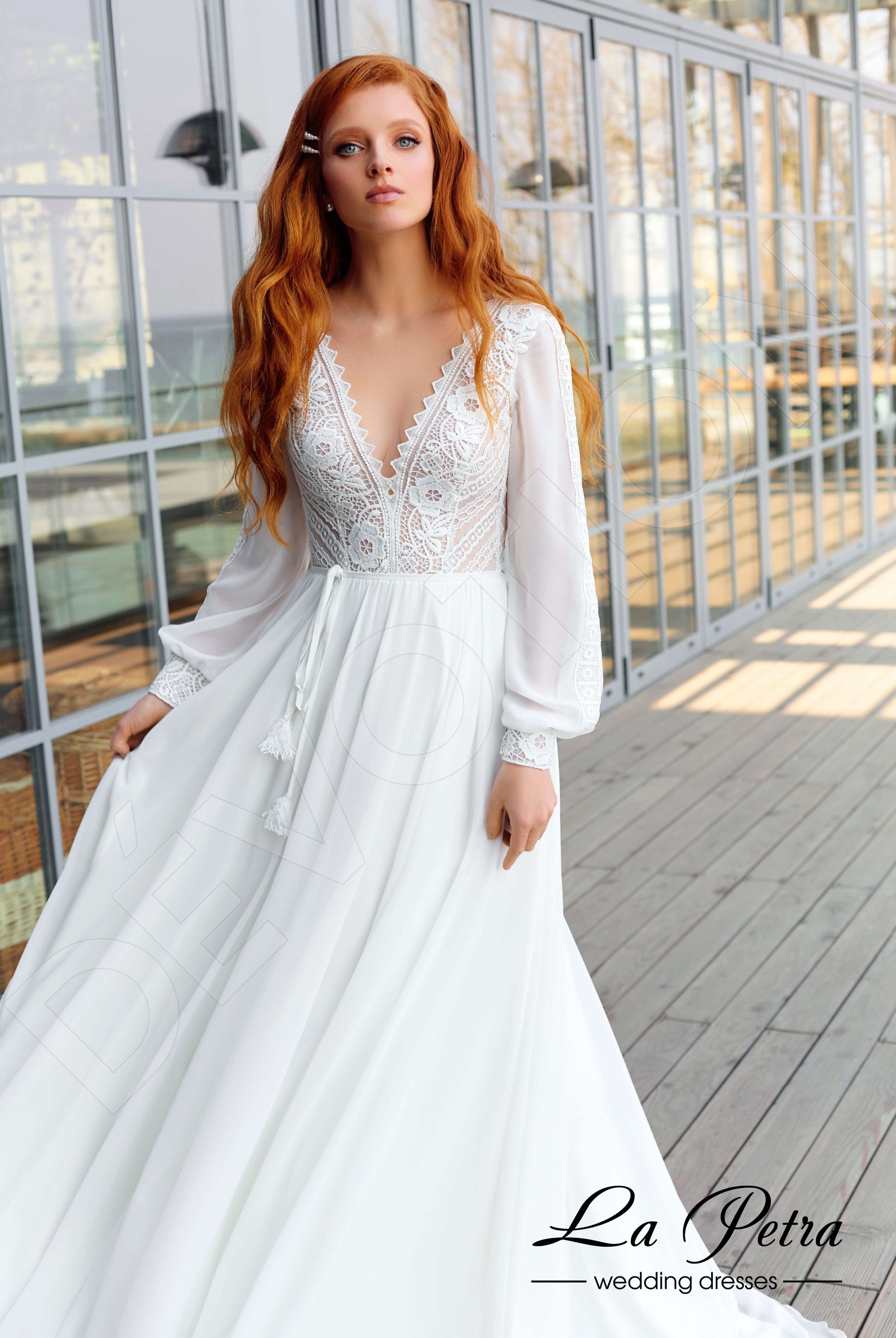 Lunaire A-line V-neck Milk Wedding dress