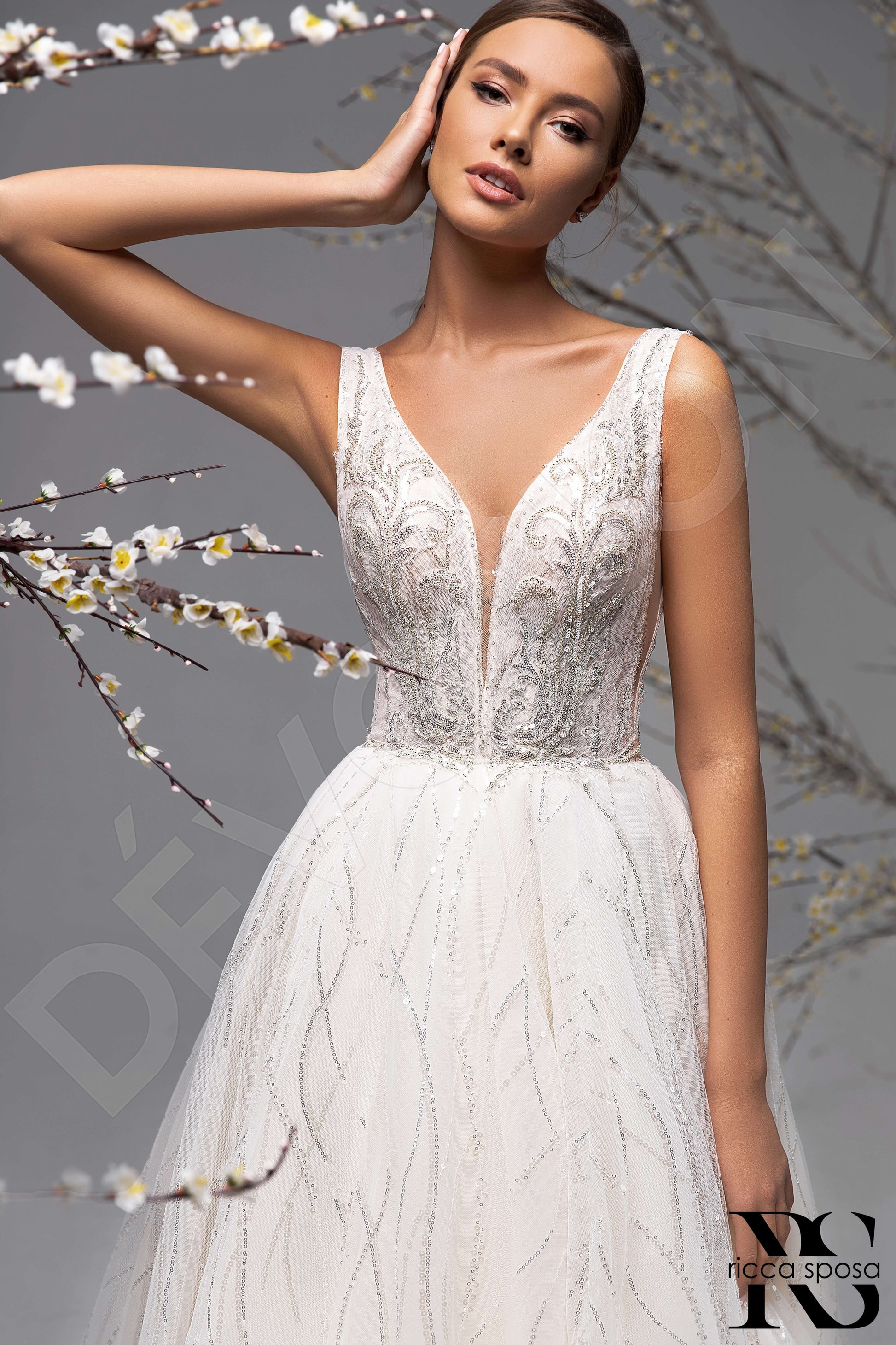 Alba A-line V-neck Ivory Nude Wedding dress