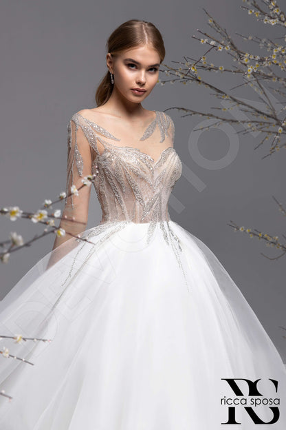 Fiorinella Illusion back A-line Long sleeve Wedding Dress Front