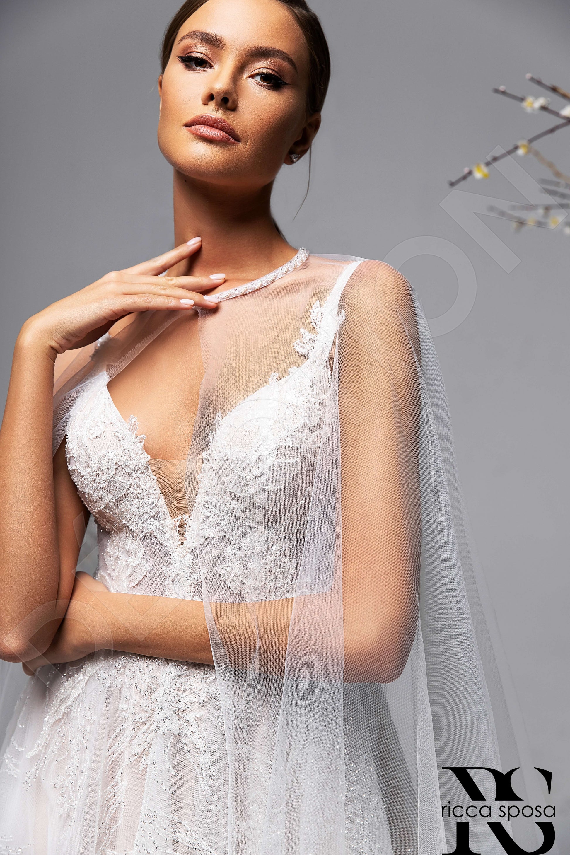 Margherita A-line V-neck Ivory Nude Wedding dress