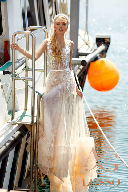 Alyssa Illusion back A-line Long sleeve Wedding Dress 4
