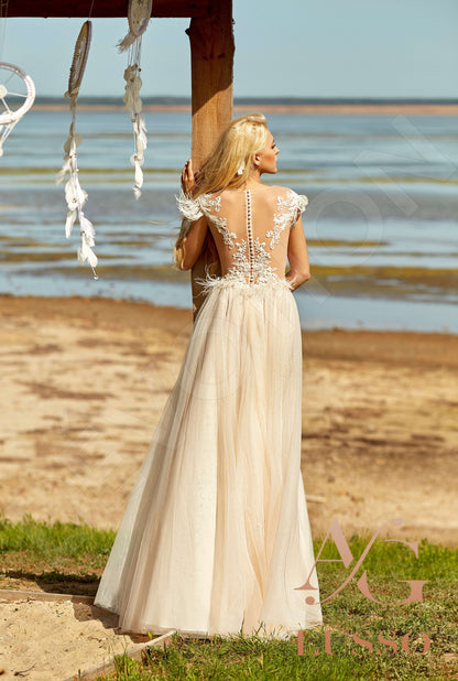 Camille Illusion back A-line Short/ Cap sleeve Wedding Dress Back