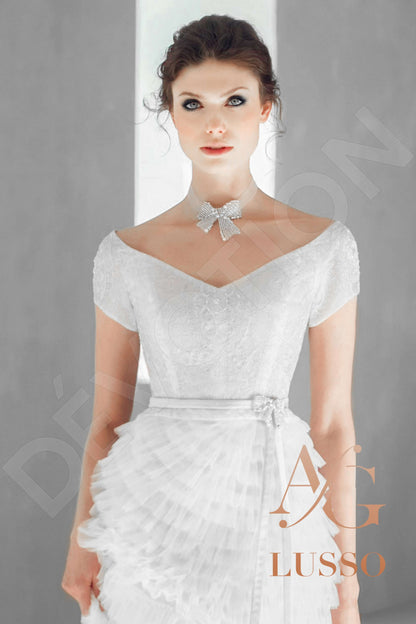 Paulita Open back A-line Short/ Cap sleeve Wedding Dress 5