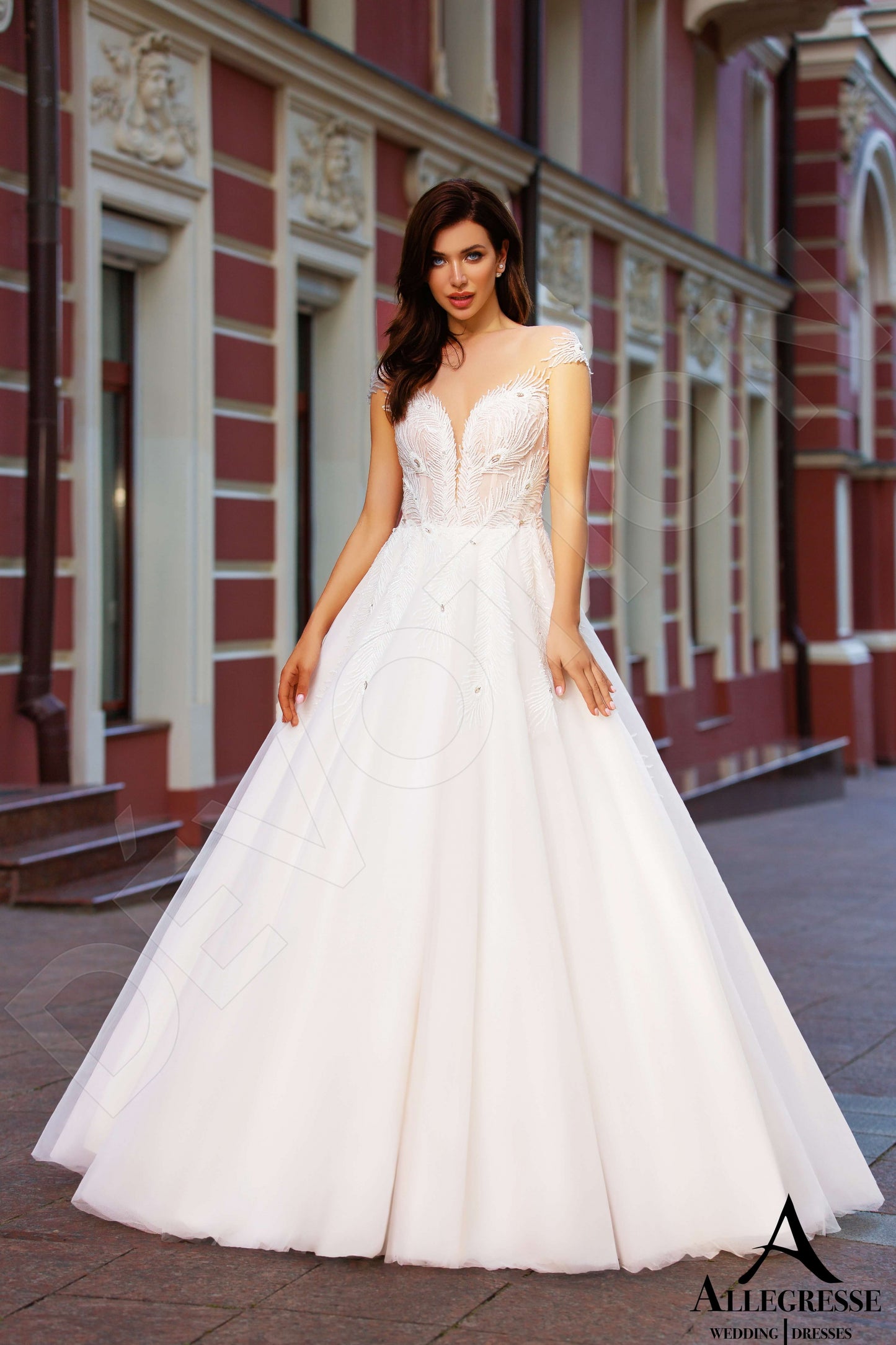 Ohanna Illusion back Princess/Ball Gown Short/ Cap sleeve Wedding Dress 8