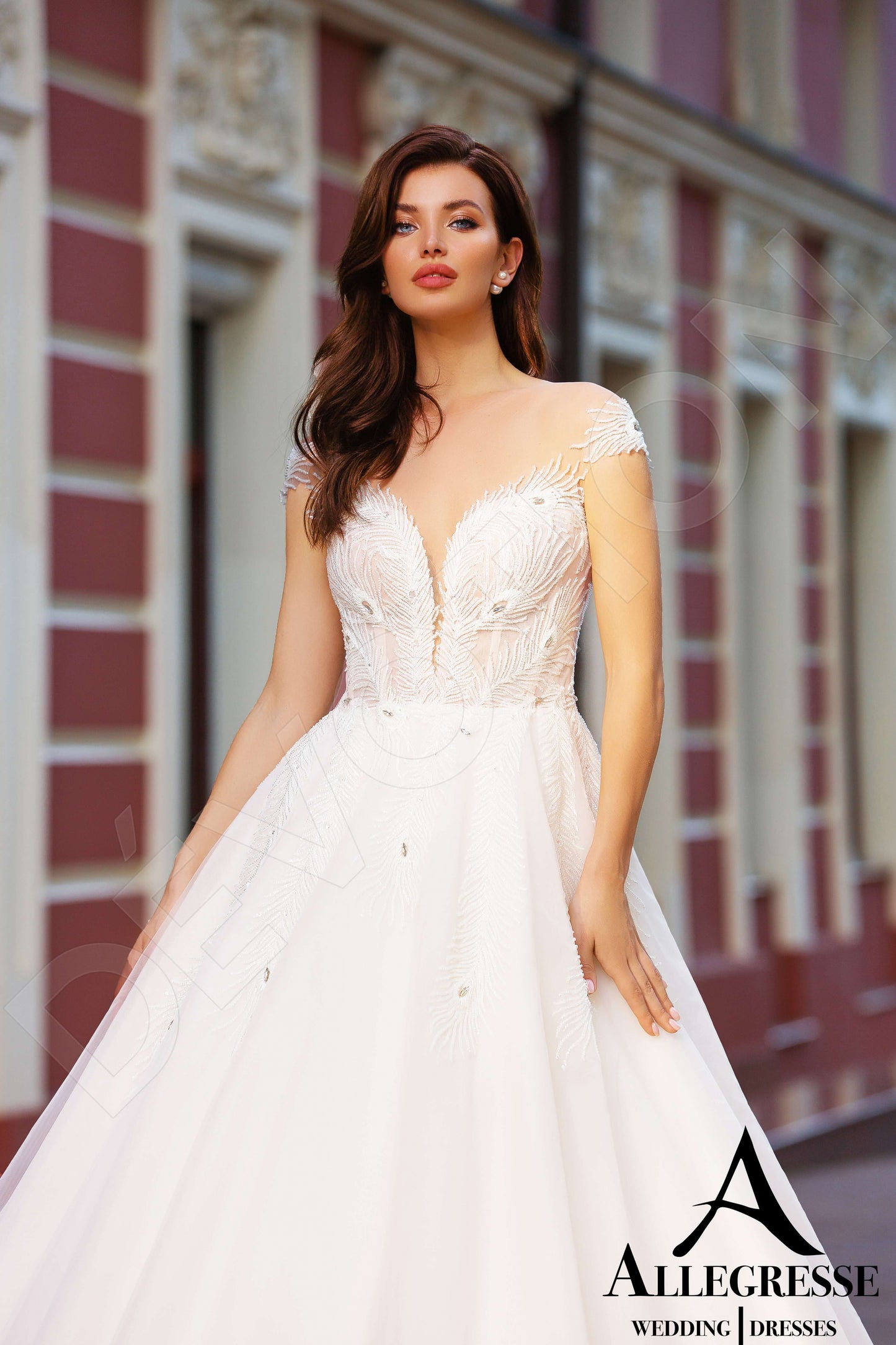 Ohanna Illusion back Princess/Ball Gown Short/ Cap sleeve Wedding Dress 2