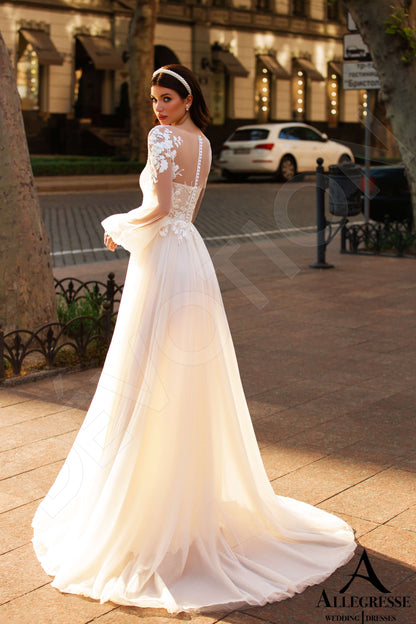 Solina Illusion back A-line Long sleeve Wedding Dress Back