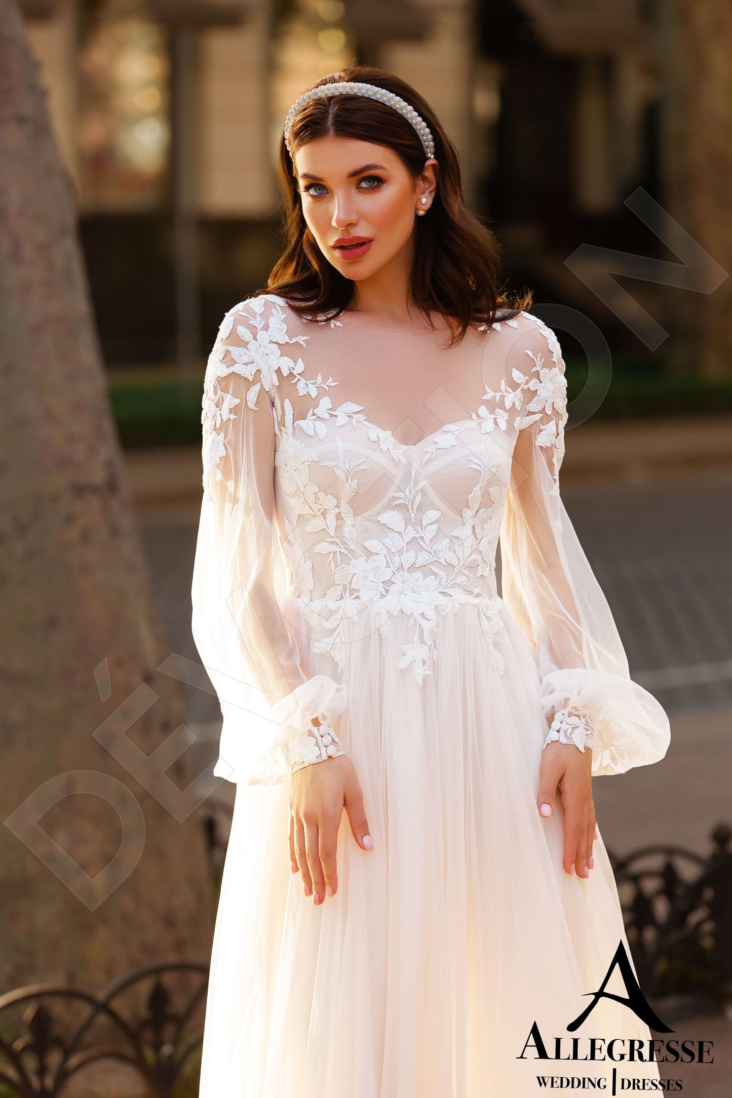 Solina Illusion back A-line Long sleeve Wedding Dress 4