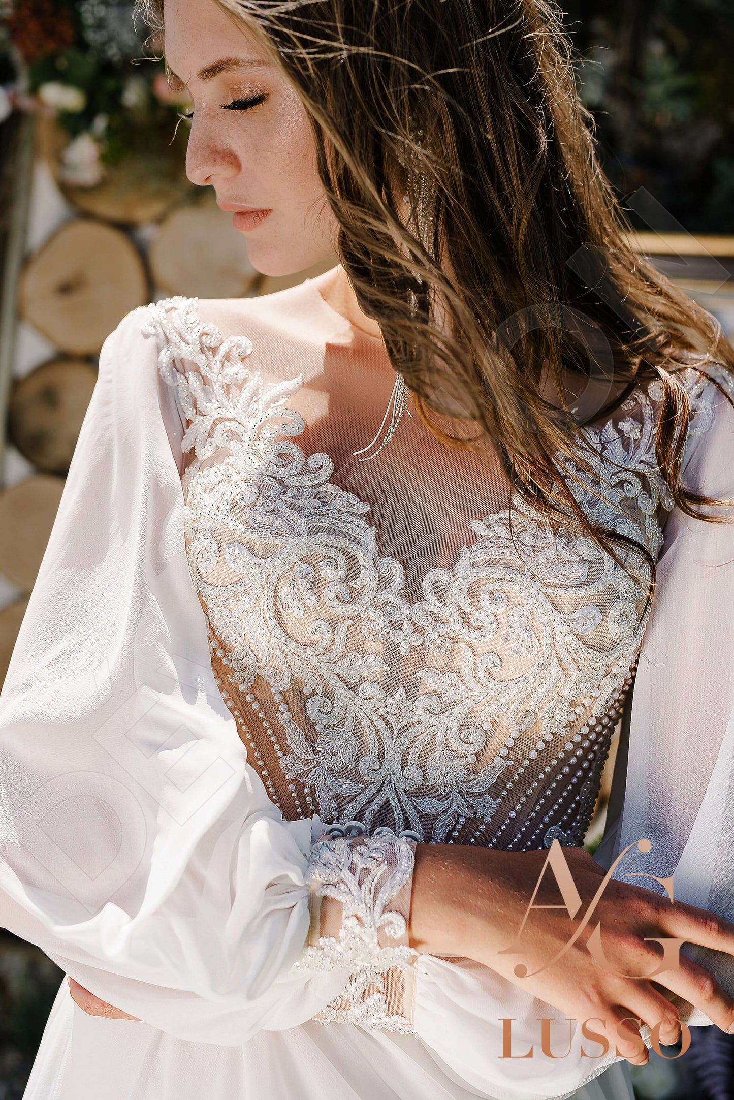 Binda Illusion back A-line Long sleeve + Décor Wedding Dress 2