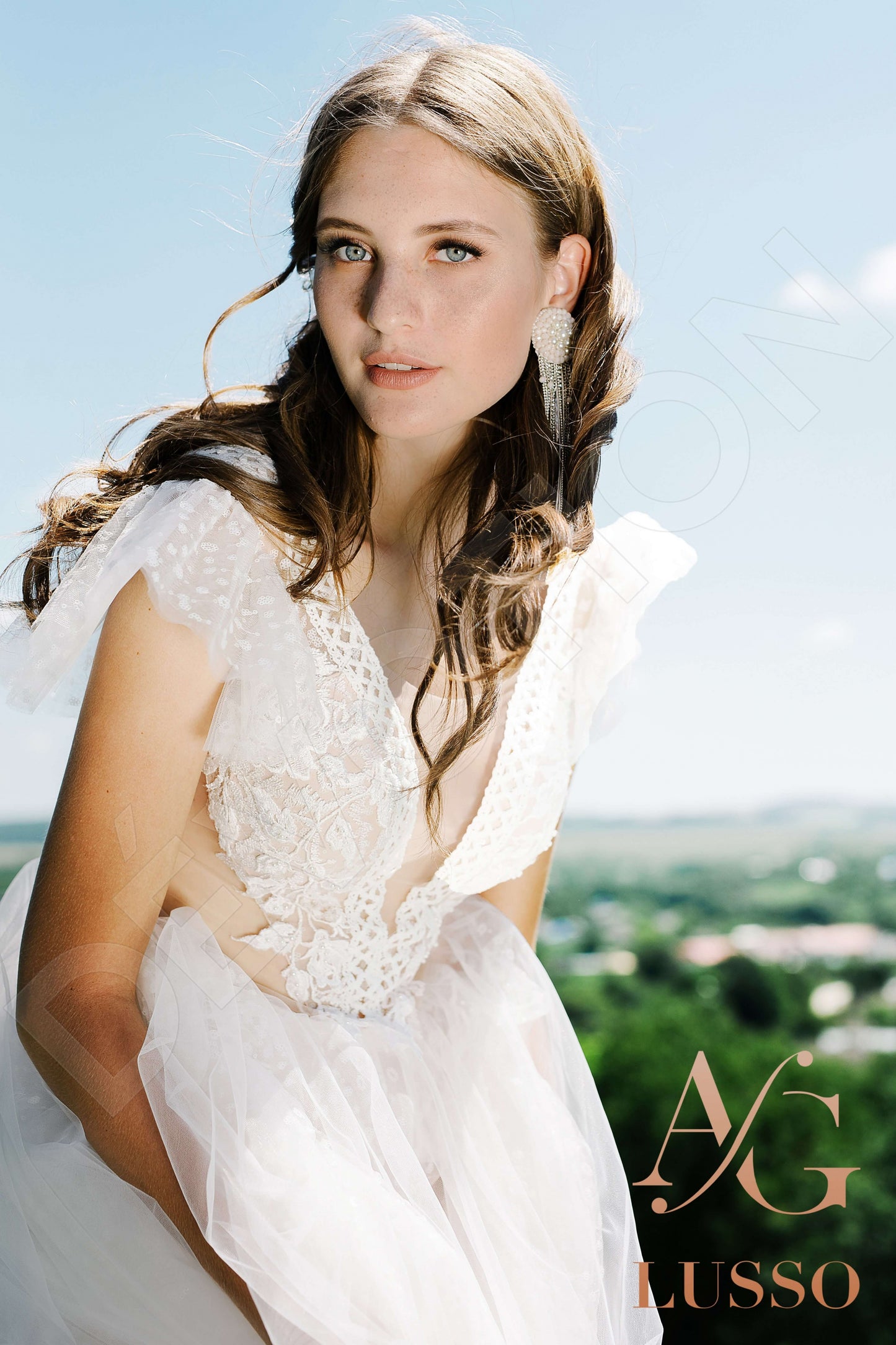 Edwina Open back A-line Short/ Cap sleeve Wedding Dress 5
