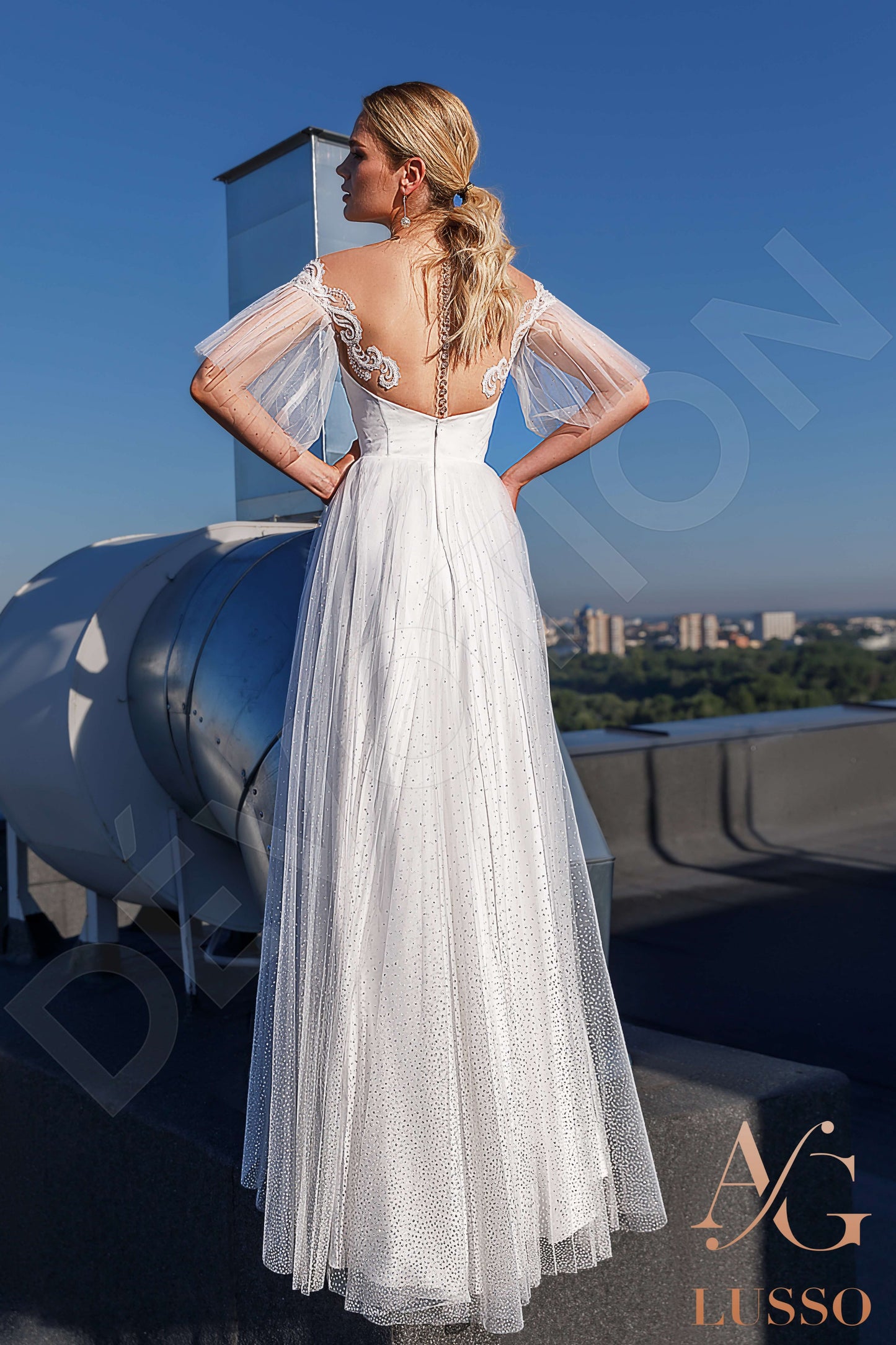 Layan Illusion back A-line Short/ Cap sleeve Wedding Dress Back