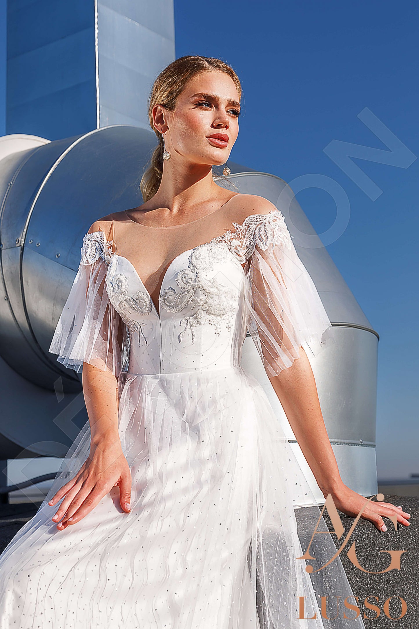 Layan Illusion back A-line Short/ Cap sleeve Wedding Dress 2