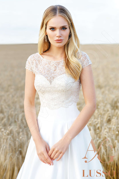 Emani Full back A-line Short/ Cap sleeve Wedding Dress 6