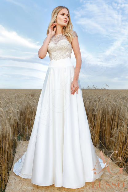 Emani Full back A-line Short/ Cap sleeve Wedding Dress 4