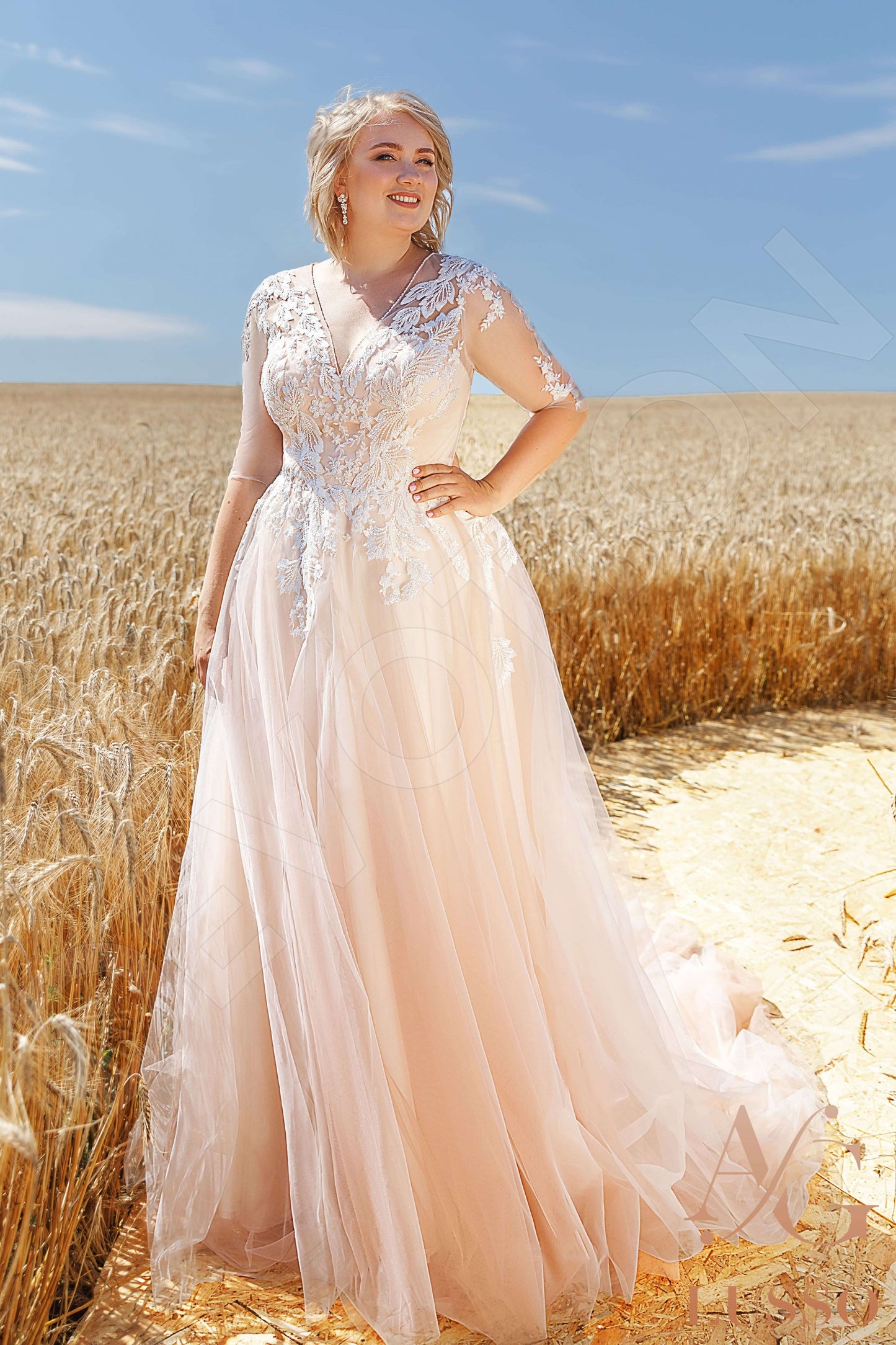 Delani Full back A-line 3/4 sleeve Wedding Dress Front