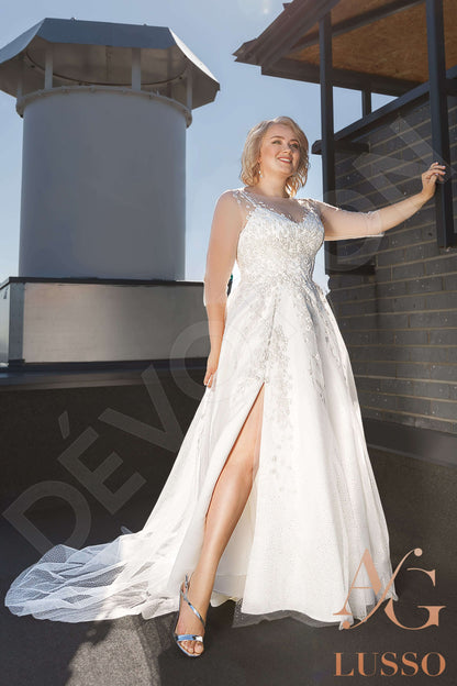 Manya Illusion back A-line 3/4 sleeve Wedding Dress 5