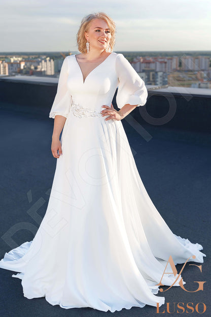 Orli Open back A-line 3/4 sleeve Wedding Dress Front