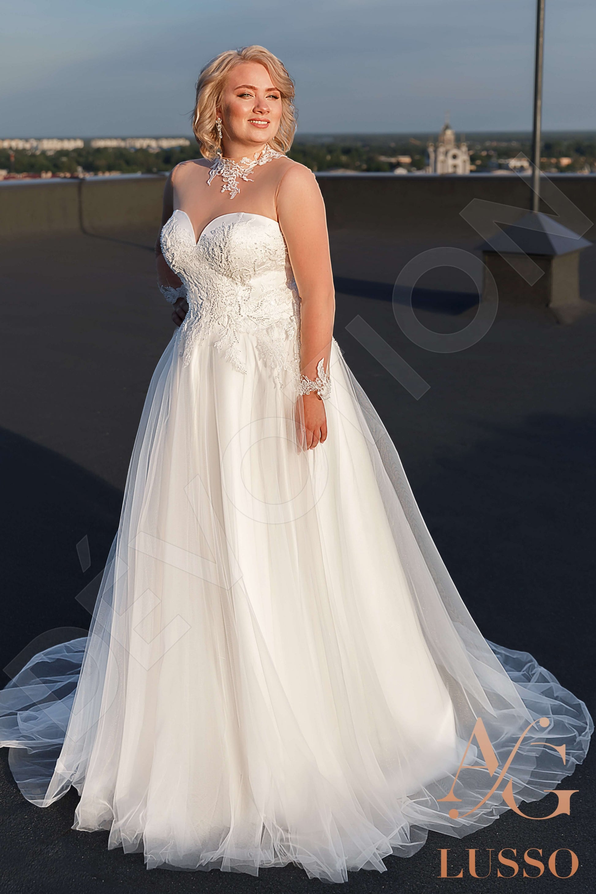 Prisha A-line High neck Ivory Wedding dress