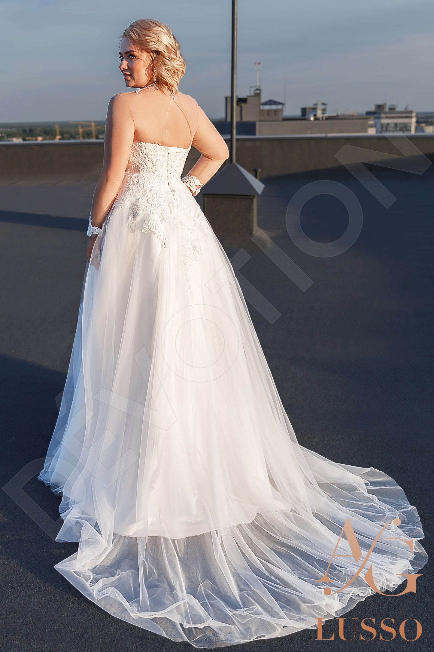 Prisha Open back A-line Long sleeve Wedding Dress Back