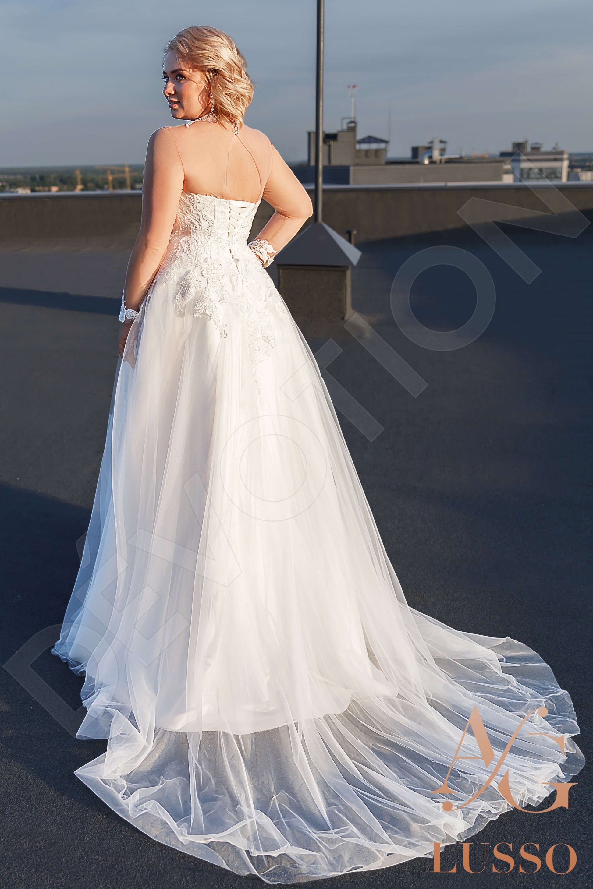 Prisha A-line High neck Ivory Wedding dress