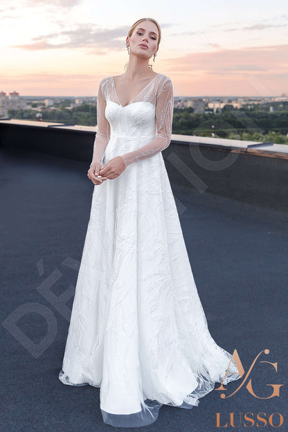 Theia Open back A-line Long sleeve Wedding Dress 4