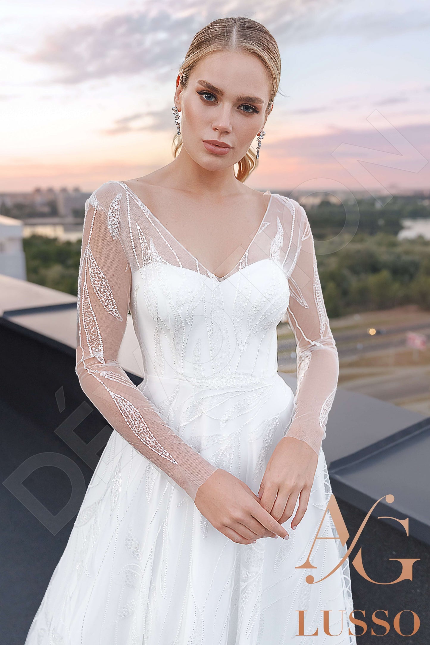 Theia Open back A-line Long sleeve Wedding Dress 5
