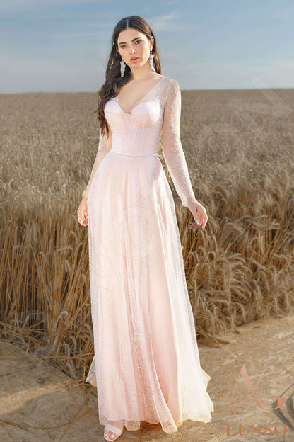 Aloria Open back A-line Long sleeve Wedding Dress Front
