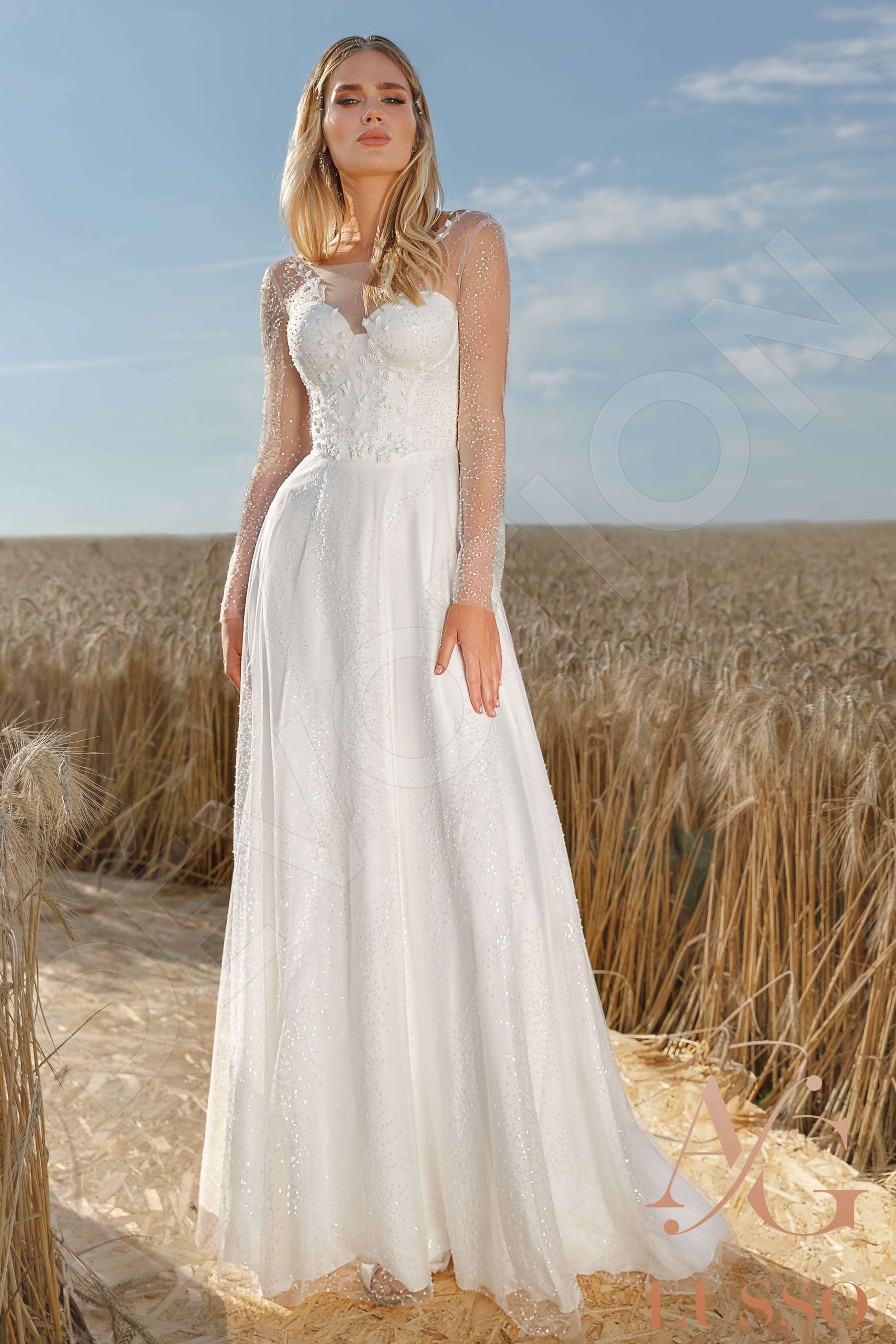 Anaria A-line Boat/Bateau Ivory Wedding dress