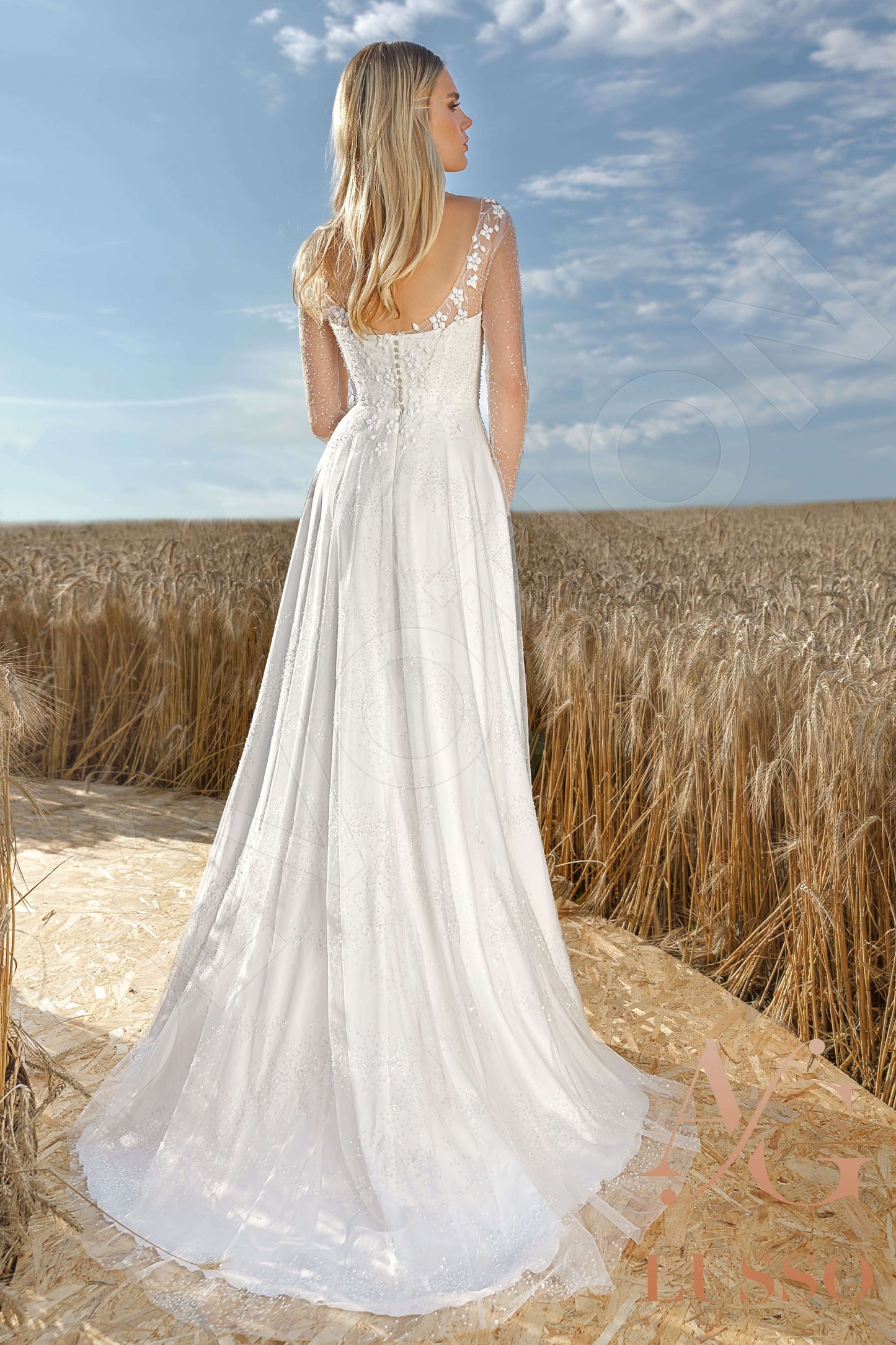 Anaria Open back A-line Long sleeve Wedding Dress Back