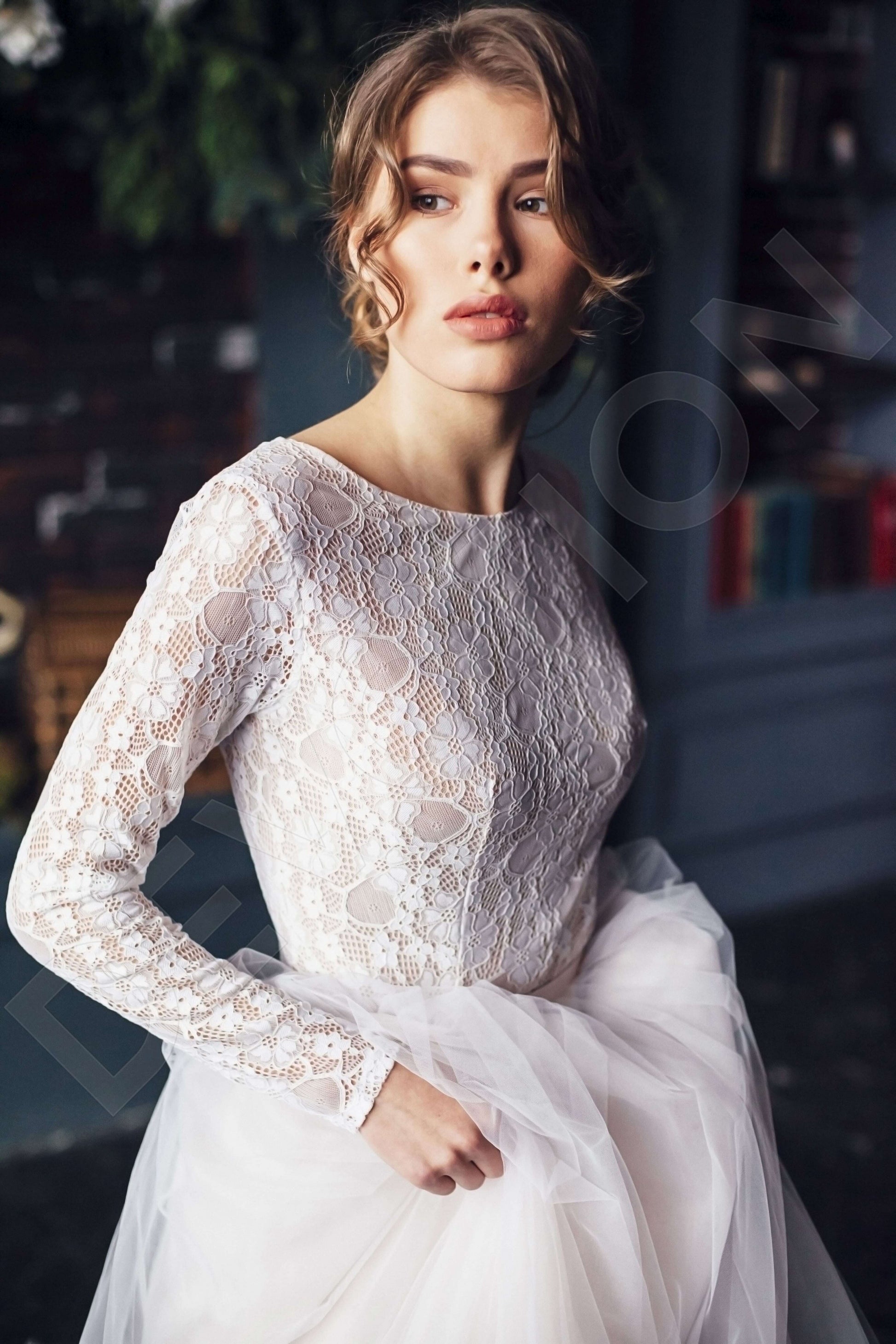 Pilar A-line Jewel Milk Beige Nude Wedding dress