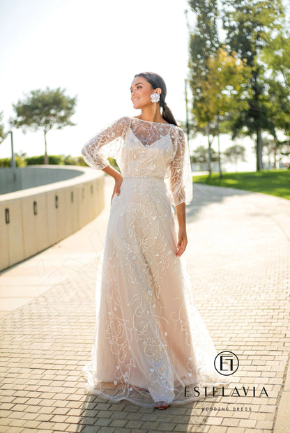 Buffi Open back A-line 3/4 sleeve Wedding Dress 5