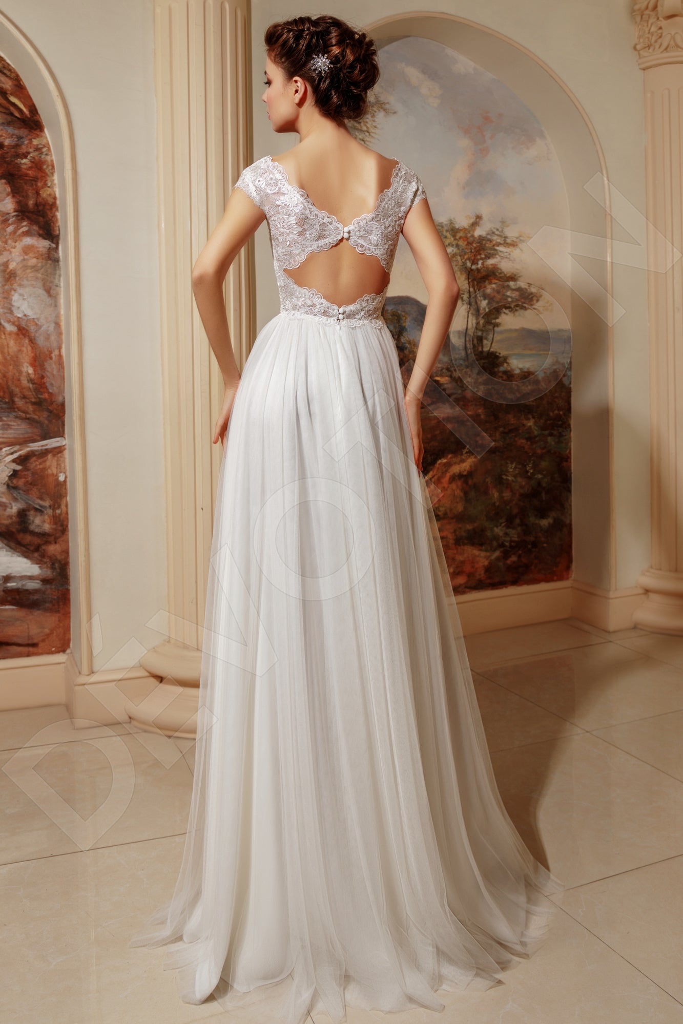 Gretta Open back A-line Short/ Cap sleeve Wedding Dress Back