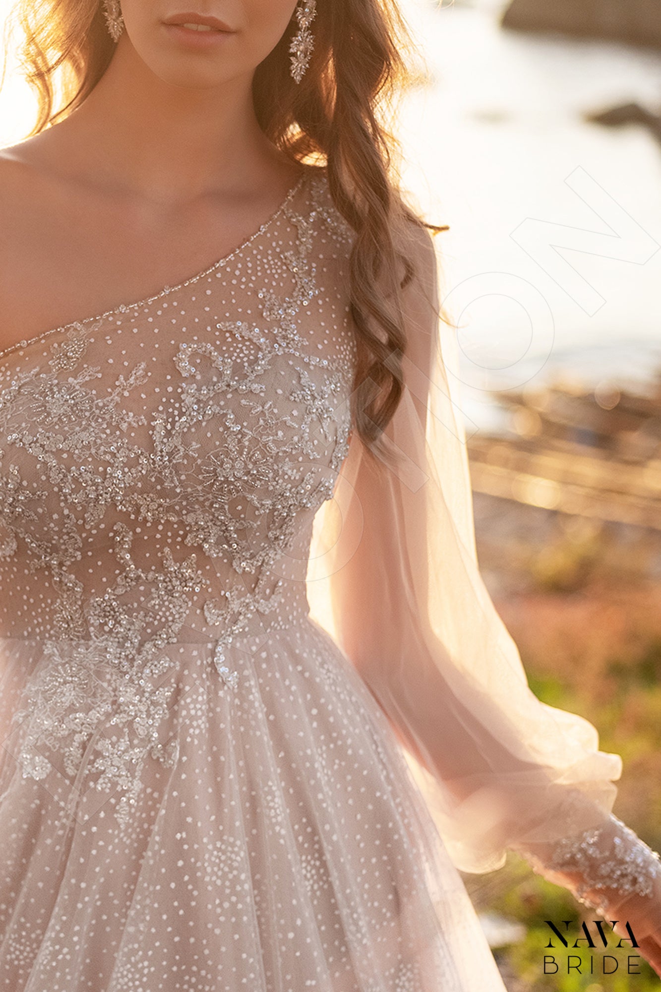 Joel A-line Asymmetric/One shoulder Nude Ivory Wedding dress