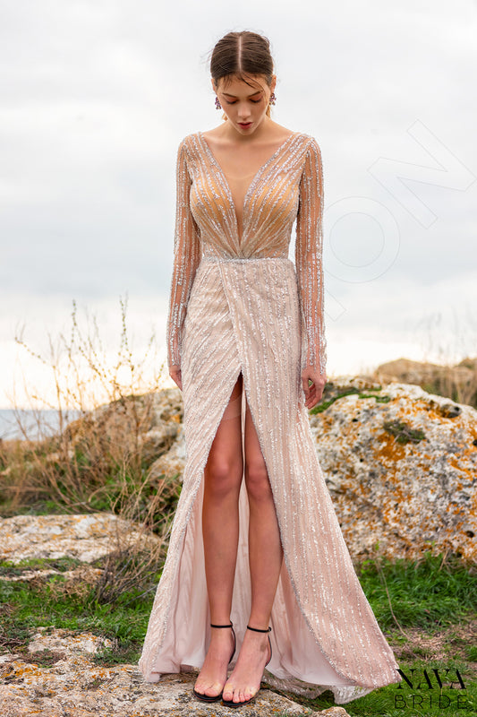 Olvina Trumpet/Mermaid V-neck Nude Wedding dress