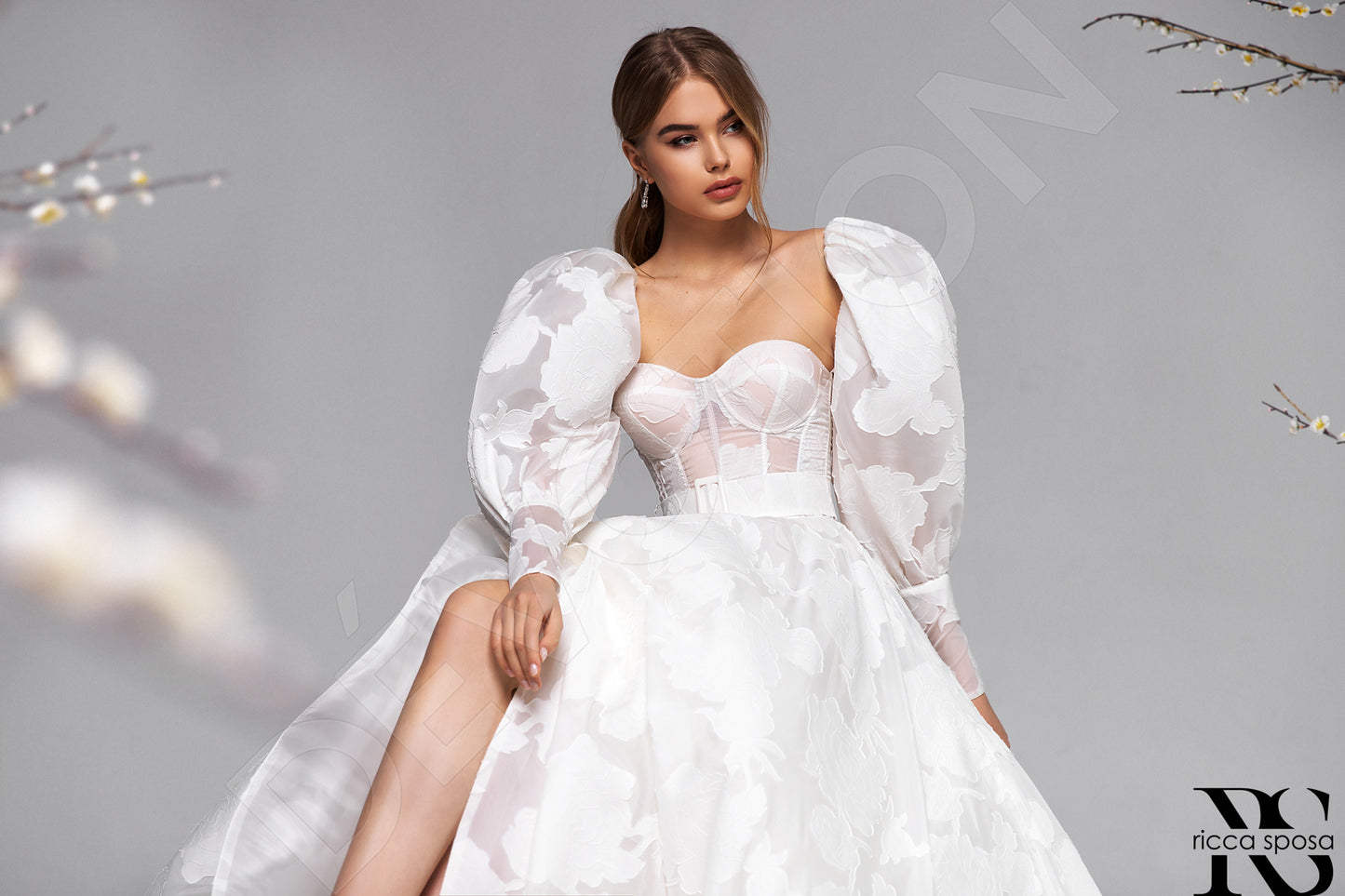 Dalia Open back A-line Detachable sleeves Wedding Dress 8