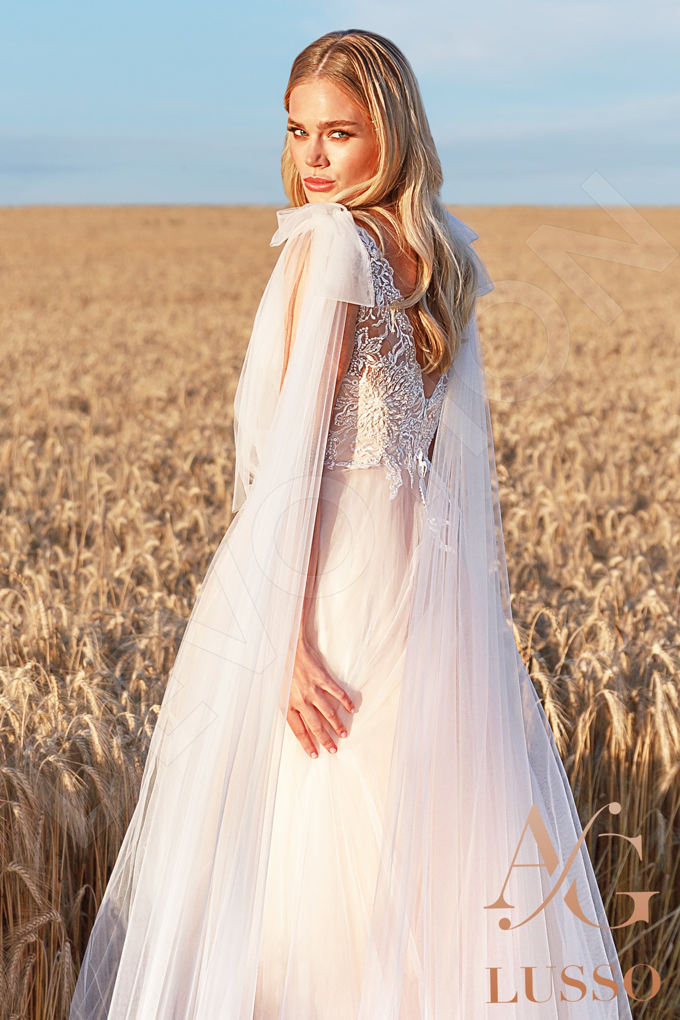 Faiga A-line V-neck Ivory Carne Wedding dress