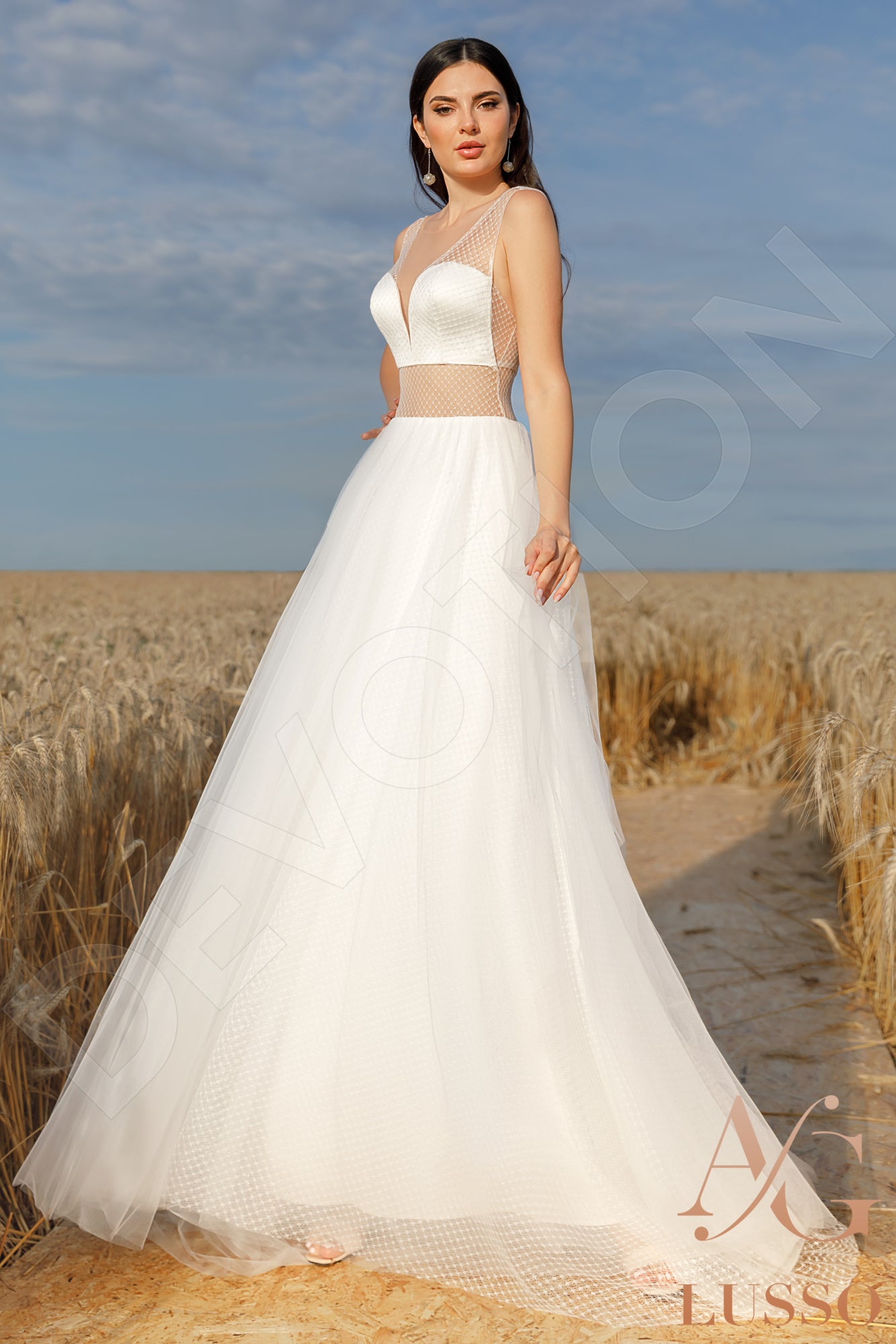 Annabelia Open back A-line Sleeveless Wedding Dress Front