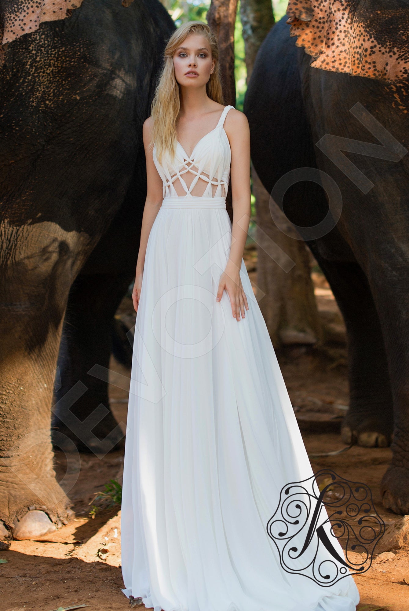 Asfea A-line V-neck Milk Wedding dress