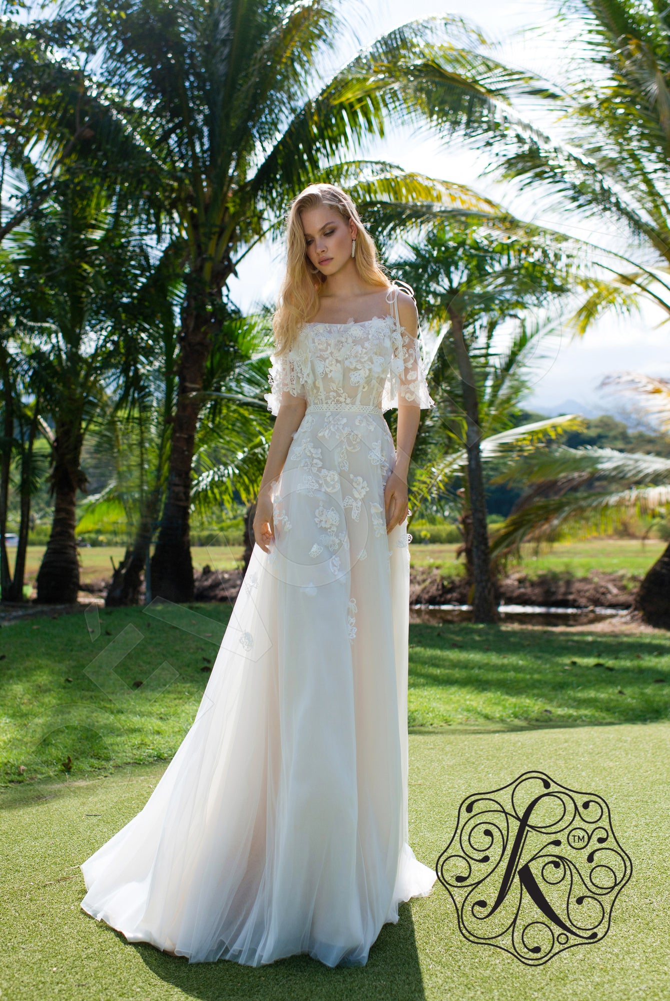 Dafna Open back A-line Half sleeve Wedding Dress 5