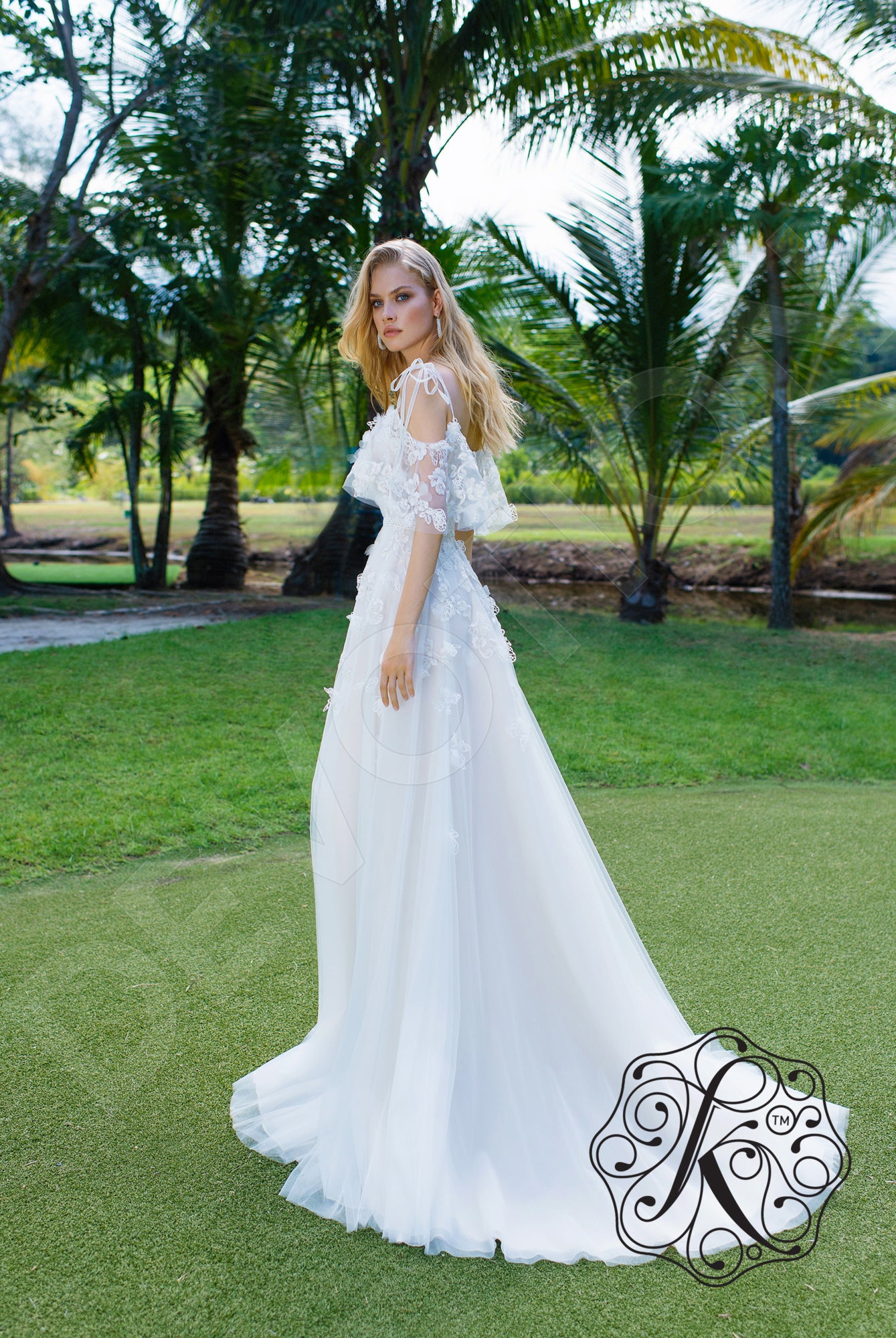 Dafna Open back A-line Half sleeve Wedding Dress Back