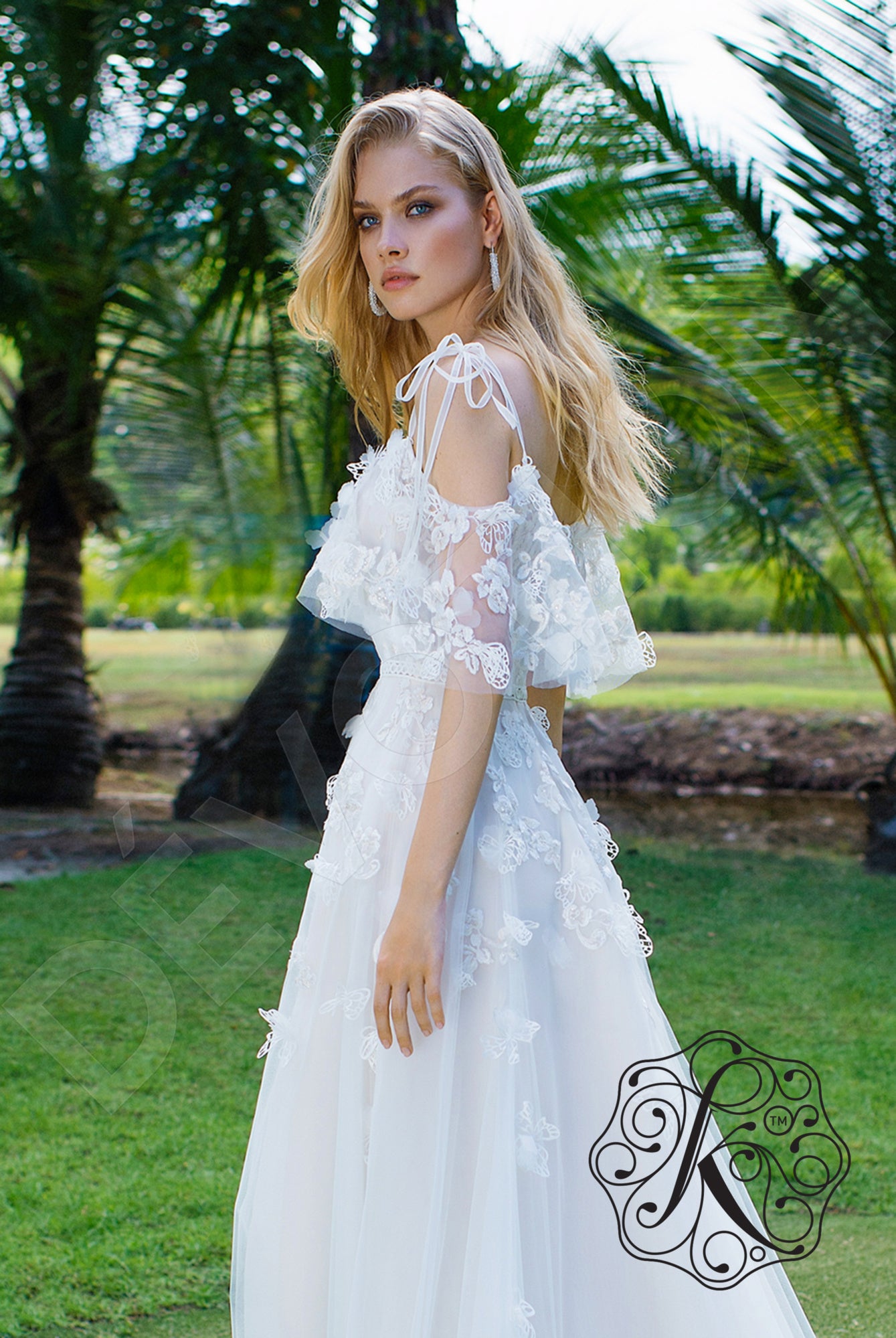 Dafna A-line Off-shoulder/Drop shoulders Milk Latte Wedding dress