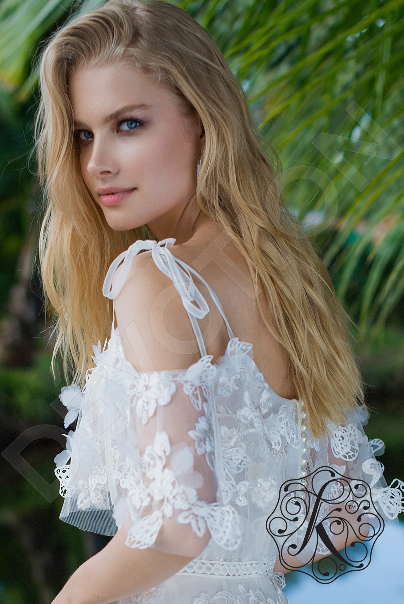 Dafna A-line Off-shoulder/Drop shoulders Milk Latte Wedding dress