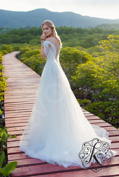 Elary Illusion back A-line Short/ Cap sleeve Wedding Dress Back