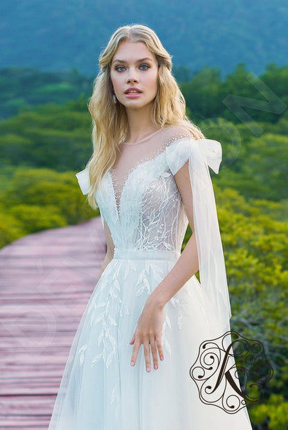 Elary Illusion back A-line Short/ Cap sleeve Wedding Dress 4