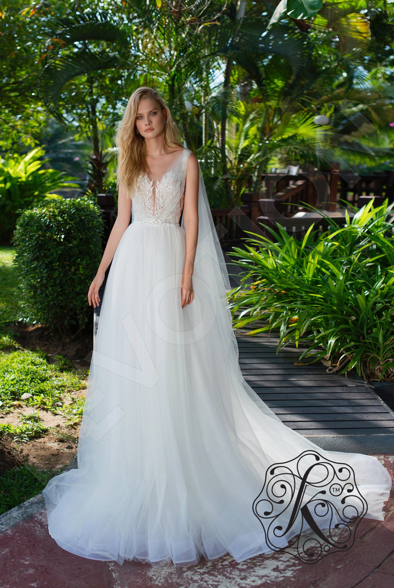 Evria Illusion back A-line Sleeveless Wedding Dress 5