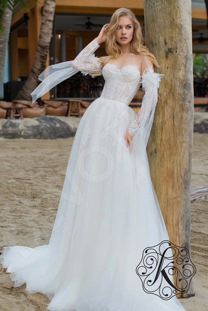 Flamenca Illusion back A-line Long sleeve Wedding Dress Front