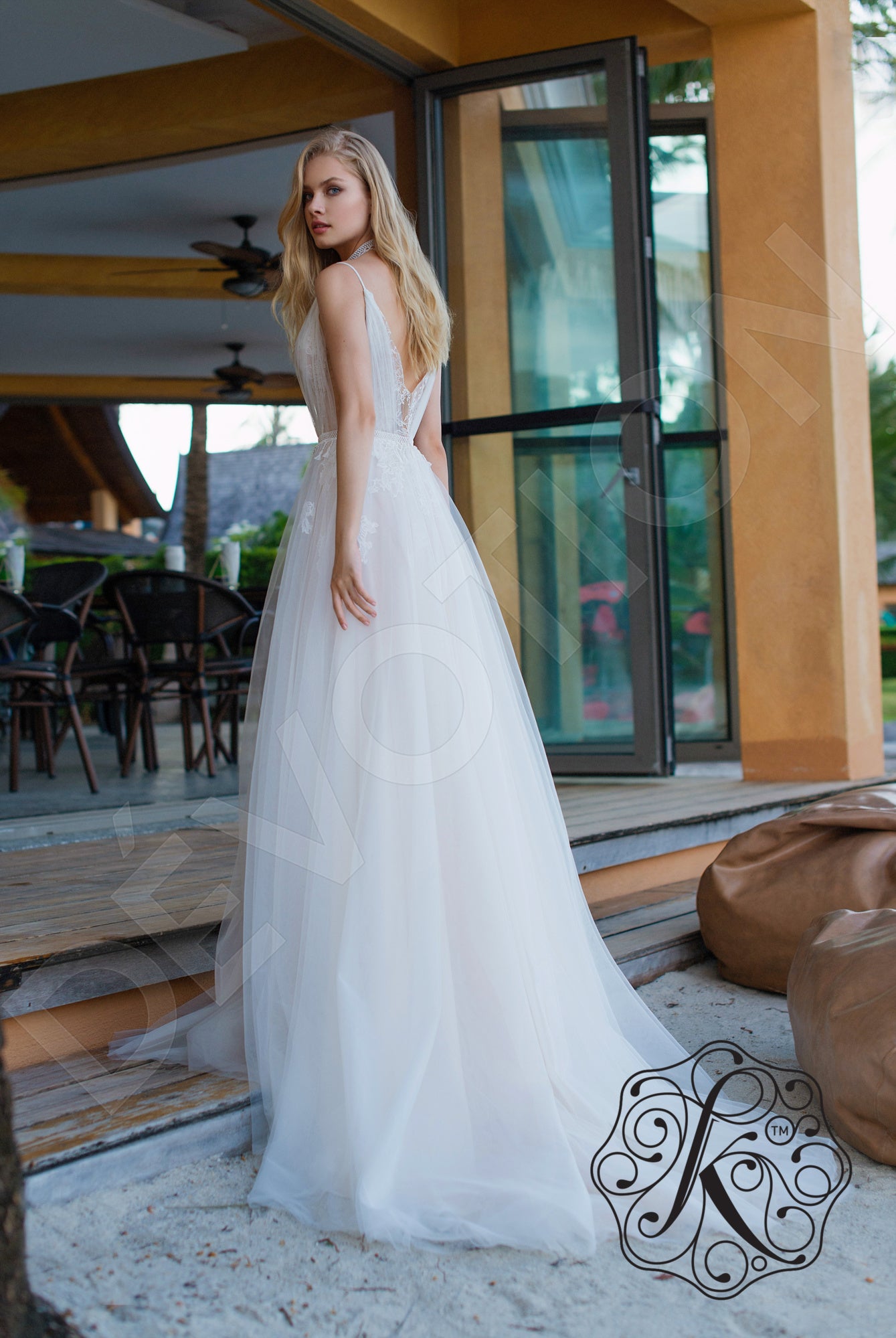 Katalea A-line Deep V-neck Milk Vanilla Wedding dress