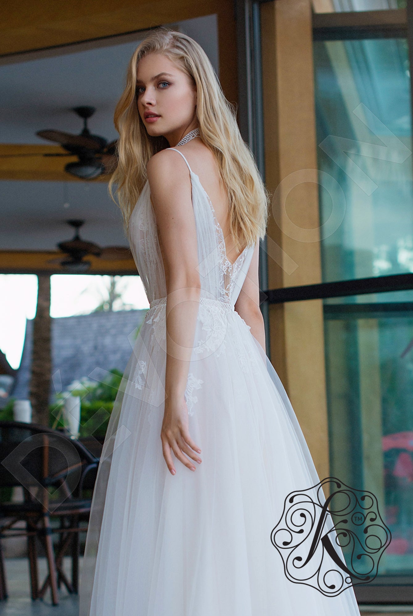 Katalea A-line Deep V-neck Milk Vanilla Wedding dress