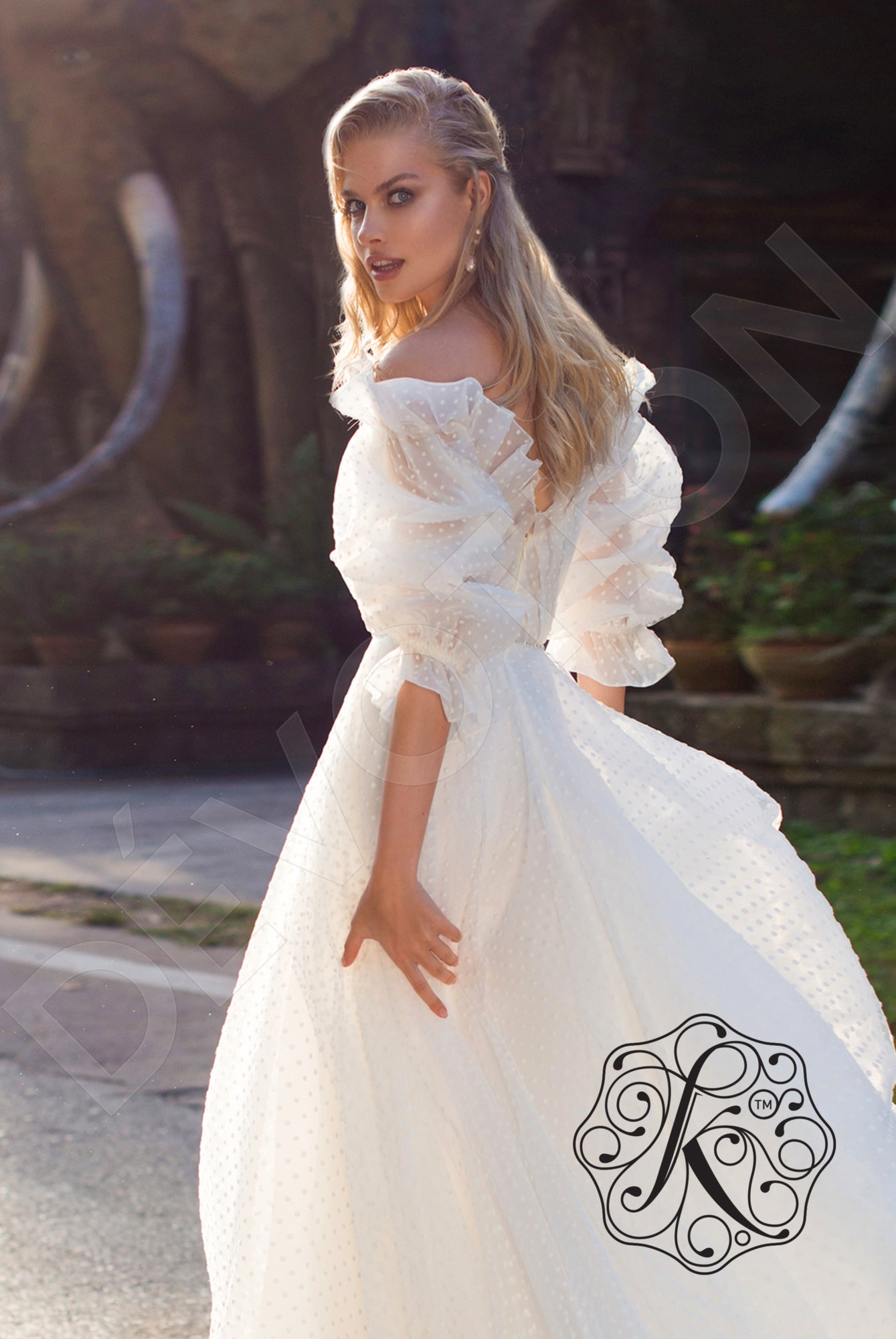Lidiana Illusion back A-line 3/4 sleeve Wedding Dress 5