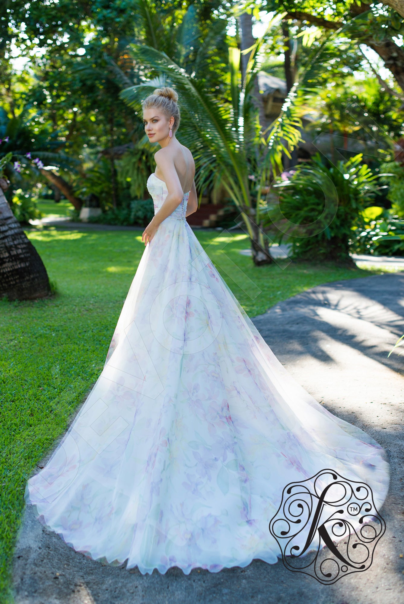 Orchid A-line Straight across Multicolor Wedding dress