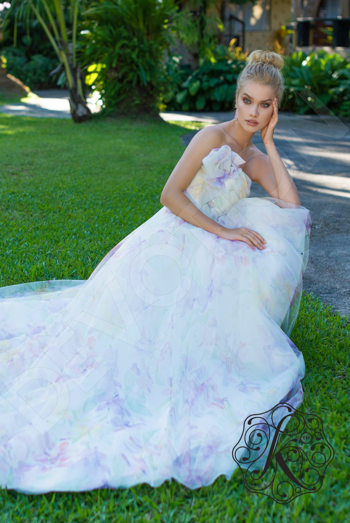 Orchid A-line Straight across Multicolor Wedding dress